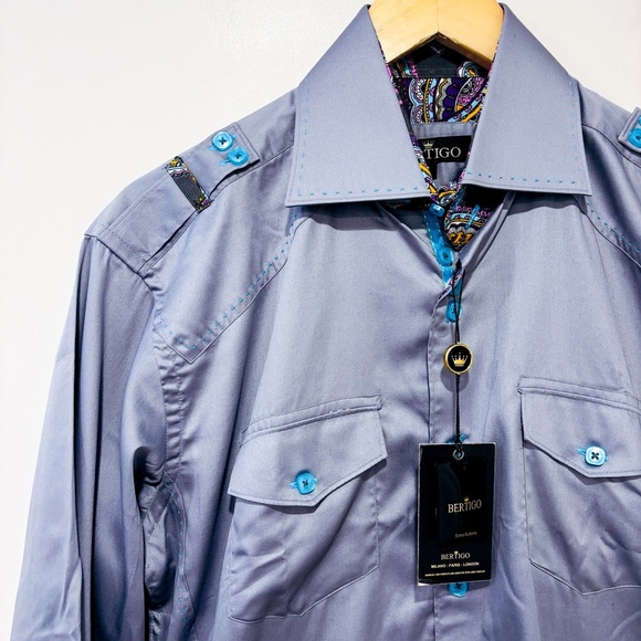 BERTIGO Grey Cargo Casual Button-Down Shirt | Medium * - Picture 2 of 8